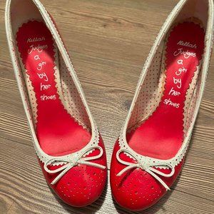 Super cute Italian 'Killah SIXTY Spa' Red & white heels Sz.8-8.5 - fab cond'n!